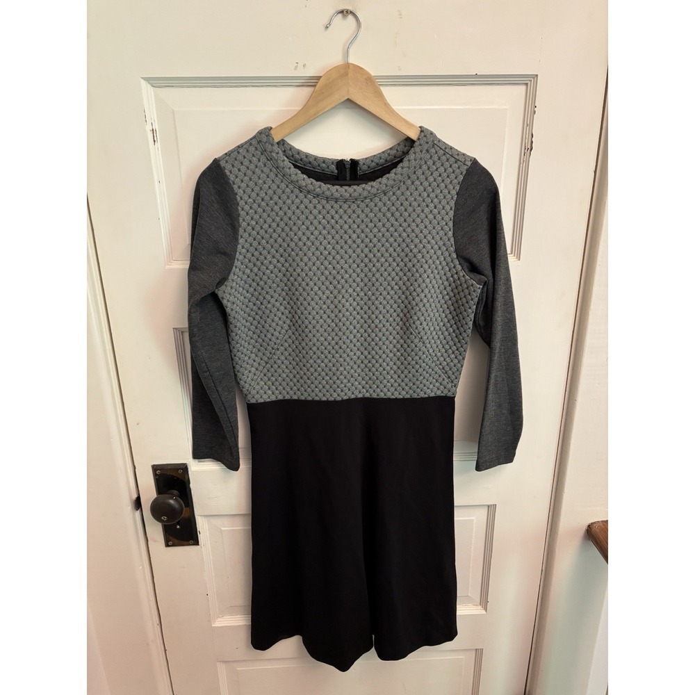 Loft Women's Gray Black Color Block Quilted Fit and Flare Dress Career Size 2